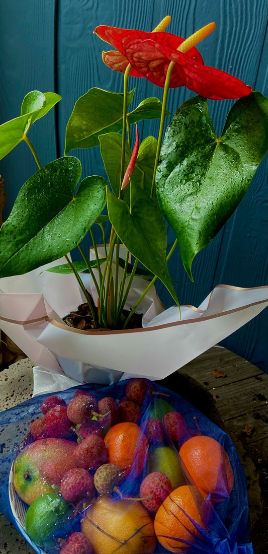 Exotic Tropical Fruit & Flower Basket