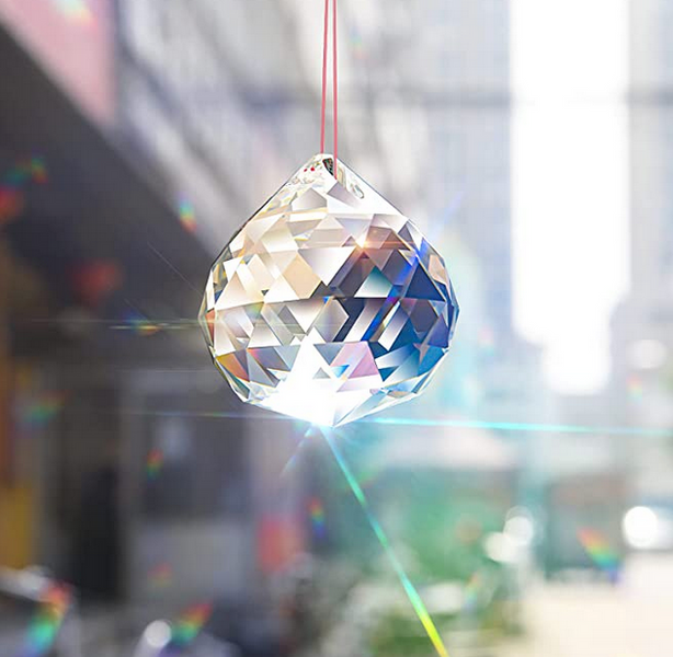 Handmade Crystal Ball Prism Suncatcher – Chakra Beads & Moon Charm, Rainbow Maker For Window Hanging
